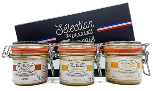 Foie Gras Geschenkbox – 3 x 80 g Entenleberpastete – Trio Ganze Entenstopfleber mit Sauternes, Armagnac & Portwein – Relais Gourmet | Französische Delikatesse | Ideal für Gourmet Geschenk