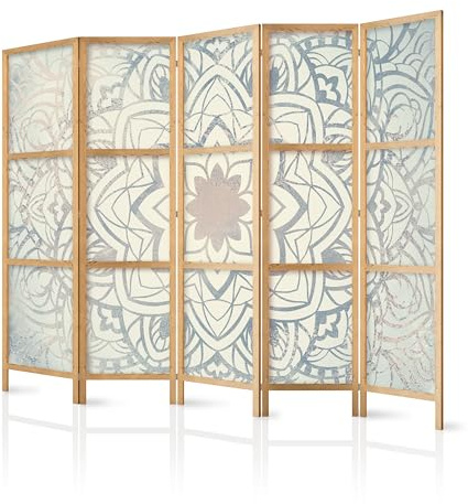 murando - Paravent Raumteiler Holz Botanik Abstrakt, 225x172 cm, 5-teilig | Mobiler Sichtschutz, sofort einsatzbereit, Holzrahmen, ideal fürs Wohnzimmer oder Büro, geruchsneutral, lichtbeständig
