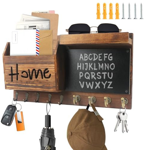 SHTALHST Schlüsselbrett Holz mit Ablage, Schlüsselbrett Groß– 40x22 cm, Schlüsselkasten Vintage mit 9 Schlüsselhaken, Briefablage, Wandgarderobe, Personalisiert, Tafel