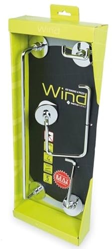 KIT ACCESSORI BAGNO SET 4pz in acciaio cromato METAFORM WIND con viti/biadesivo