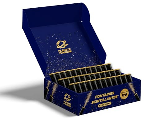 Planete Fumigene Lot de 120 Fontaines à Gateaux Scintillantes durée 60 Secondes pour Gateaux et Bouteilles de Champagne, Bougie lumineuse d'ambiance pour anniversaire 1 Minute - Catégorie F1