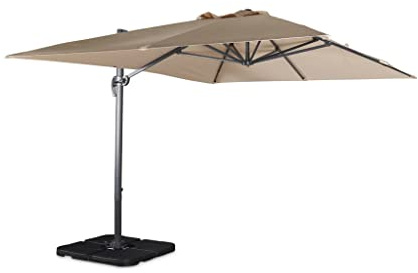 sweeek Ombrellone decentrato rettangolare 3x4m + base 50x50cm, Wimereux + base 50x50cm, Beige, 380x286x259 cm