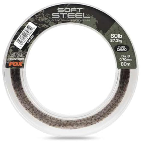 Fox Soft Steel Fleck Camo Leader 60 lb (27.3 kg) 0.70 mm - 80 m Leader, Leader Line, Leader Material, Carp Line