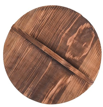 Sharplace Wood Pan Lid Wooden Drop Lid Round Thickened Anti Scalding Universal Cookware Lid Frying Cover for Household Kitchen Supplies, 28CM