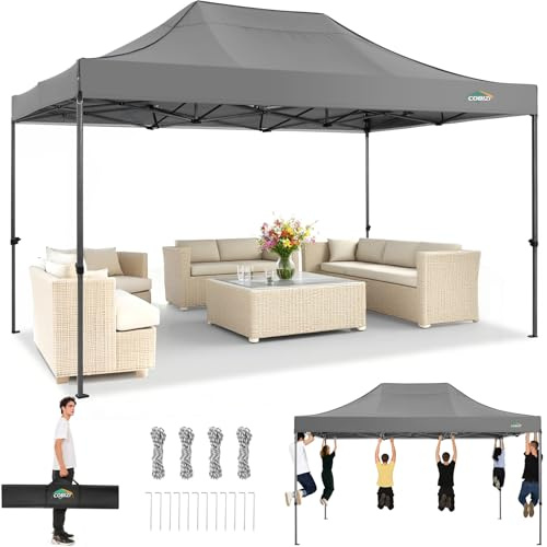 COBIZI Faltpavillon Pavillon 3x4.5 Wasserdicht Stabil 3.0, Outdoor Faltbar Garten Pavillon, Gazebo 3 x 4.5 Folding Gazebo Party Tent, UV Schutz 50+, Grau（Verdickter Rahmen）