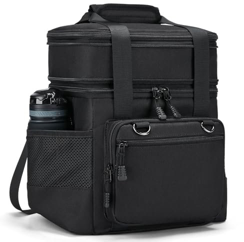 Doppellagige isolierte große Kühltasche für Herren Erwachsene Lunchtasche Herren - wasserdichte auslaufsichere langlebige Lunch Tasche für die Arbeit Picknick im Freien Schwarz