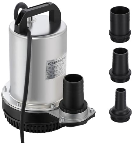 TONFEION Edelstahl Tauchpumpe 12V, Hochleistungs Wasserpumpe mit 3 Wasseranschlüsse, Hoher Lieferdruck Pumpen Schmutzwasserpumpe, Gartenpumpe, 160W 6000L/H Submersible