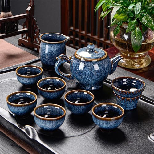 Juego de té chino Gongfu de porcelana, 1 tetera, 6 tazas de té, 1 taza de té con filtro, 1 colador de té, hogar, regalo, exterior y oficina
