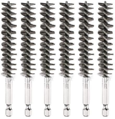 PATIKIL 15mm Dia Bore Brush, 6Pcs Stainless Steel Twisted Wire Cleaning Brush Pipe Cleaner with 1/4 Inch Hex Shank for Tubes, Ports, Bearings, Drill Driver, Silver Tone