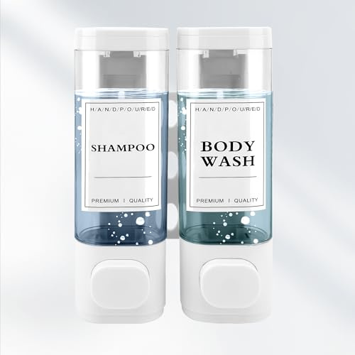 Dispenser Sapone Bagno, Dispenser Di Sapone Da Parete Mani, Bianco 2*300ml | Dispenser Bagnoschiuma Doccia A Parete, Con Etichetta Impermeabile Per Cucine Bagni
