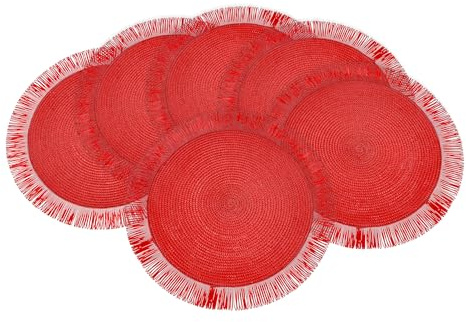 Baroni Home Set 6 Tovagliette Tonde in Paglia Sintetica Colorata, Tovagliette Sottopiatto, Tovaglietta Americana da Colazione, Diametro 38 cm, Rosso