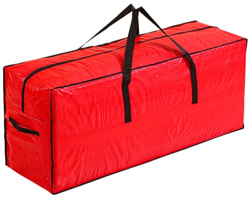 Jumbo Christmas Tree Storage Bag - 165x38x75cm Large Christmas Storage Zip Bags for Tree, Lights, Decorations, Ribbon, Tinsel - Red