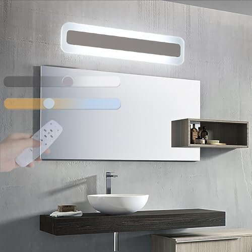 GZZBMY LED Bad Spiegelleuchte Einstellbare 3 Farbtemperatur Spiegellampe mit Fernbedienung Badezimmer Spiegelleuchte IP44 Badlampe Wandbeleuchtung Spiegelfrontlicht Acryl Wandleuchte (Weiß,60CM)