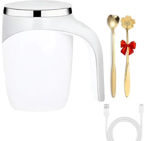 Automatic Stirring Coffee Mug -12oz/350ml Sellf Stirring Coffee Mug | Electric Mixing Cup with Two Spoons | Magnetic Coffee Stirrer Mug | USB 500mAh Rechargeable Coffee Blender Cup for Coffee, Milk