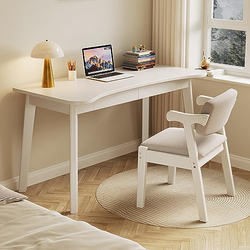 Bureau moderne à domicile avec 2 tiroirs en bois de noyer massif pour ordinateur, table d'étude incurvée de 78,7 cm pour espace de travail nized