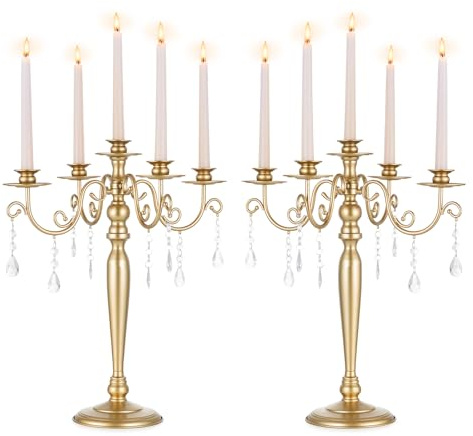 Sziqiqi Candelabro Portavelas Oro para Boda: Candelabros de 5 Brazos para Centros de Mesa - Juego de 2 Portavelas de Metal para Cena de Navidad Recepciones Compromisos Decoración