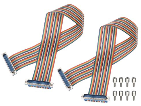 sourcing map 2 Pcs IDC Serial Cable Rainbow Wire Flat Ribbon Cable DB37 Male to DB37 Male 19.7 Inch Length 2.54mm Pitch Breadboard Jumper Wires for Electronic Projects