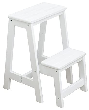 Marchepied pliable en bois à 2 marches pour maison, cuisine, loft, camping - blanc