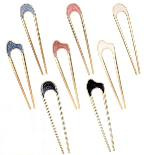 Metall U-Förmige Haarnadeln,8 Stück Französische Haarspange Metall U-förmige Haarnadel für Längeres und Dickeres Haar,U-förmige Französische Haarnadeln für Frauen Mädchen Haarstyling Zubehör