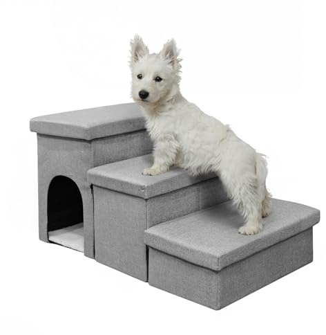 Hundetreppe für Hochbett, 45,7 cm hoch, faltbare Haustiertreppe für kleine, mittelgroße oder große Hunde, Welpen, mit Stauraum für Bett oder Couch, Katzen-/Hunde-Tritte, Rampe mit Reißverschluss bis