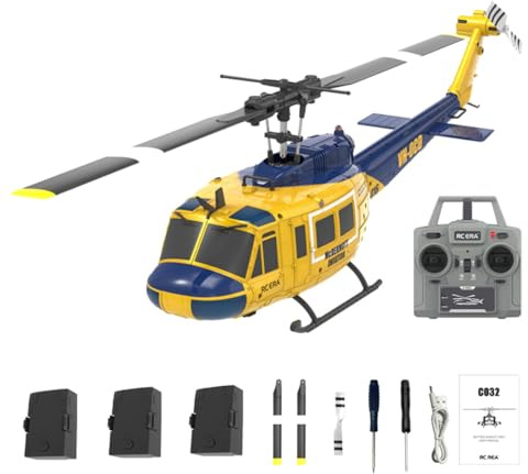 BAUBAUPLAY C032 RC Hubschrauber, UH-1 Huey Ferngesteuertes Helicopter, 2.4G 6CH Militär Hubschrauber, Outdoor Flugzeugspielzeug für Erwachsene - RTF