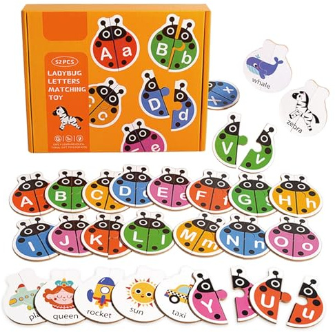 Dr. MUYA® Montessori Spielzeug 3 4 5 6, Buchstaben Spiel, Lernspiele ab 3 Jahre, Alphabet Lernen, Holzspielzeug, Motorikspielzeug, Feinmotorik, Geschenk 3-6 Jahre Kinder Junge Mädchen