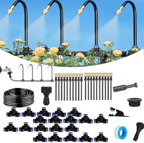 360° Curved Garden Automatic Irrigation System, Garden Drip Irrigation System Kit, Watering Sprinkler System for Outdoor Plants, Adjustable Copper Nozzles, for Greenhouse, Yard, Lawn (20m)