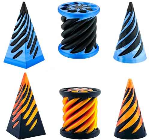 6 Packs 3D Printed Fidget Toys, Impossible Cone Spiral Cone Fidget Toy Impossible Pyramid Passthrough Toy,Mini Vortex Thread Illusion Desktop Deco Souvenir Gift for Anxiety Relaxing