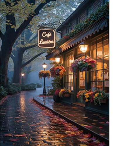 RICUVED Café Diamond Painting Erwachsene, 5D Landschaft Diamant Painting Bilder Erwachsene, DIY Diamond Painting Bilder Diamant Malerei Set für Wanddekoration 30x40cm