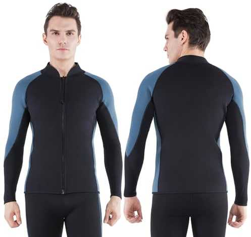 FLEXEL Wetsuit Top for Women and Men 2mm 3mm Neoprene Wet Suit Jacket Front Zip Long Sleeve Keep Warm in Cold Water for Surfing Swimming Diving Snorkeling