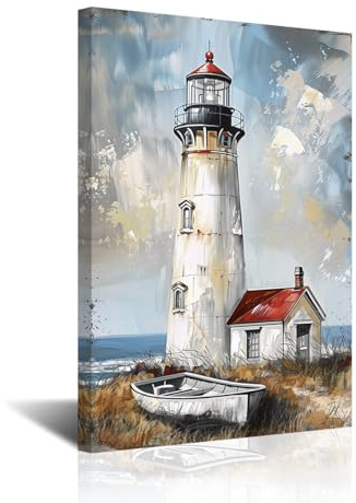 CXHOSTENT Leuchtturm-Bilder, Wandkunst, Küste, Badezimmer, Dekoration, Ozean, Meereslandschaft, Leinwanddruck, Strandgemälde, nautische Landschaft, Kunstwerk, Heimdekoration, gerahmt