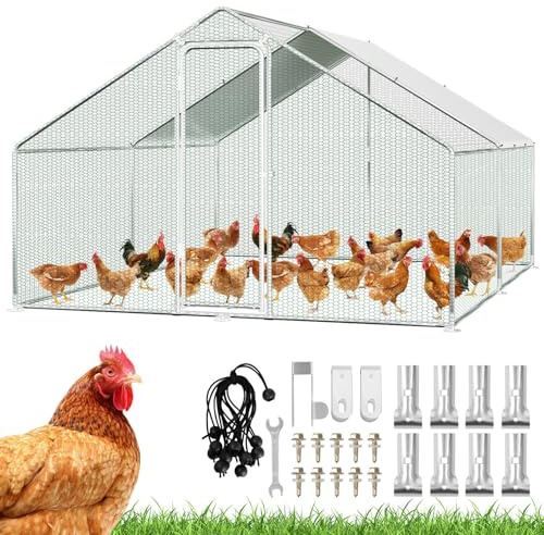 Eikuavons Hühnerstall Freilaufgehege, 3x4x2m mit Sicherheitsschloss und Wasserdichtes PE-Farbtuch, Schnell zu reinigen, Freigehege für Hühner,Vogelkäfig, Kleintiere & Pflanzen