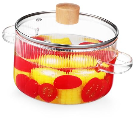 ROMISBABA Glass Saucepan with Lid Vertical Ribbed Stewing Pot for Soup and Milk Thickened Heat-resistant Borosilicate Cookware with Double Handles for Kitchen Cooking