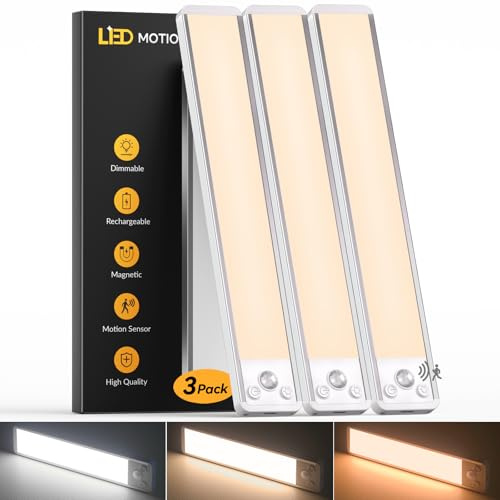 Luces para Armario con Sensor de Movimiento 30CM - Iluminación LED Bajo Gabinete de 3 Colores, Regulable y Recargable por USB-C de 2200mAh de Larga Duración, Luz Inalámbrica Magnética para Clóset