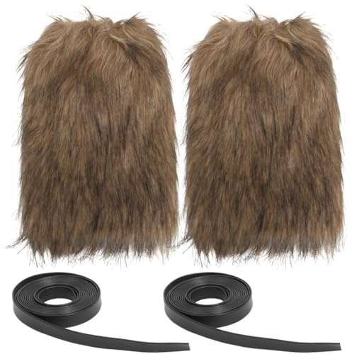 LALADEFIEE Wikinger Beinstulpen Aus Kunstpelz Pelzstiefelüberzieher Mit Elastischen Riemen Unisex Beinstulpen Für Cosplay Halloween Mittelalterliche Kostüme 2 Stück