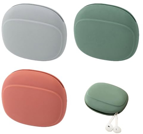 3Pcs Mini Silicone Earphone Case Set, Portable Earphone Cases, Tiny Silicone Storage Pouch, USB Cable, Lipstick, Organize Mini Items, 3 Color