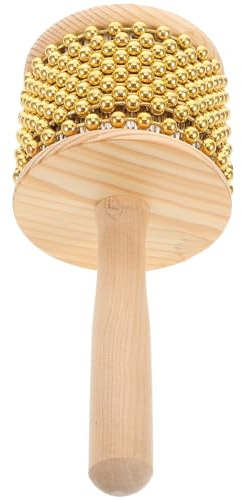 Toyvian Portable Golden Cabasa Percussion Instrument with Wood Handle and Metal Beads, Rhythm Cabasa Shaker for Indoor Concerts and World Music, Creative Musical Plaything Enhancing