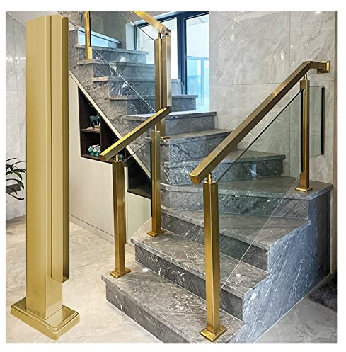 Gold Glass Railing Post - 49 Tall Commercial Freestanding System for Stairs, Decks, Balconies & Pools - Durable Deep Coffee Finish, Stylish Glass Fencing Panels