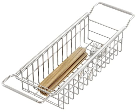 Rejilla de secado para fregadero | Almacenamiento telescópico de cesta de alambre de drenaje - Accesorio de cocina debajo del estante para platos, tazas y verduras | Estación de hardware extensible de