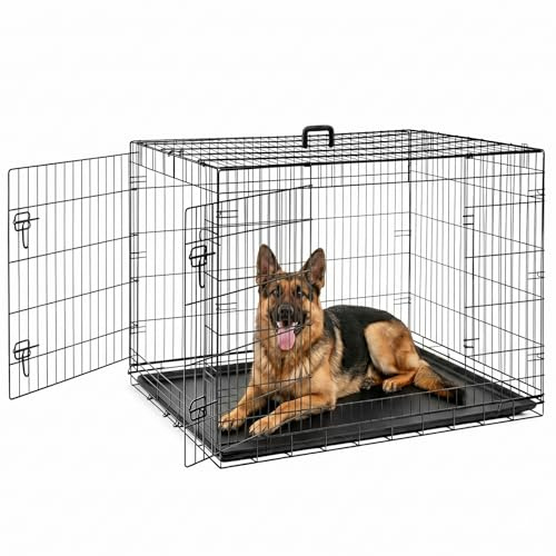 Moonlight Manor Hundekäfig 106.7 x 69.3 x 75.5 cm (XL) - 2 Türen, Metall Draht, zusammenklappbar mit ausziehbare Kunststoffschale und abnehmbare Trennwand, Schwarz