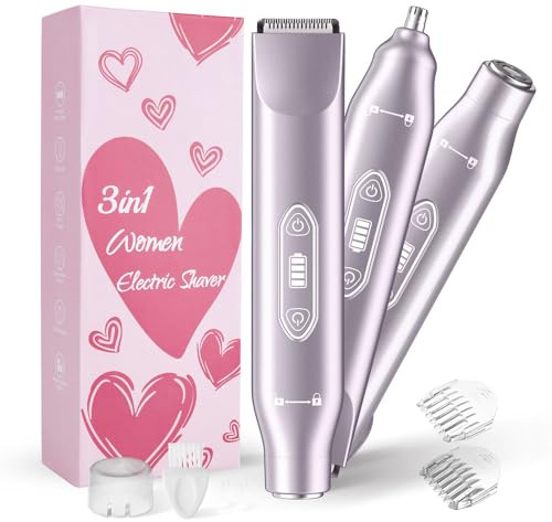 Depiladora Facial Mujer, YiYunTE 3 en 1 Rasuradora Zona Intima y Cortapelos Nariz Mujer, USB Rechargeable Afeitadora Electrica Corporal, Húmedo y Seco Depiladora Intima para Pubis Bikini Axilas Cara