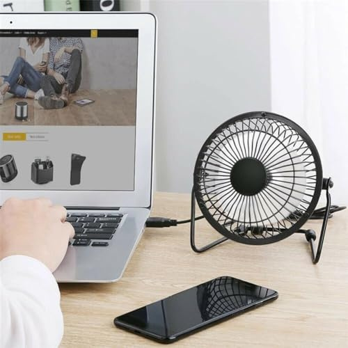 Auratrove Ventilateur de bureau USB de 10,2 cm, rotatif à 360 degrés pour mini ventilateur pour la maison, le bureau, l'extérieur, ventilateur de refroidissement pliable en fer et aluminium noir
