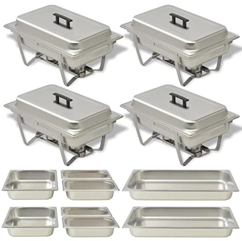 Mangloder Chafing Dish Set 4 delar rostfritt stål buffévärmare varm platta rechaud värmebehållare för catering, gastro, fest, bröllop, gastronomi och bankett