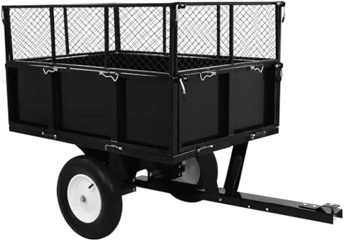 Remorque basculante pour tondeuse à gazon Charge 300 kg | Pour tracteurs à gazon, parois latérales rabattables, hauteur + 30 cm extensible, avec raccord universel