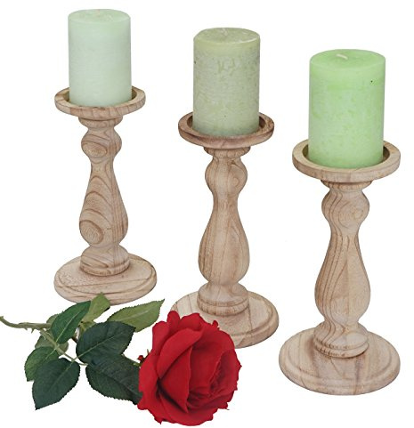 Mendler 3er Set Kerzenständer T361AM - naturbraun | Kerzenhalter, Shabby-Look, Vintage, Höhe 24cm