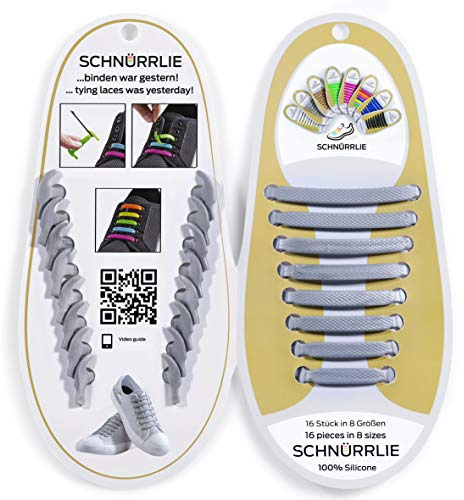 SCHNÜRRLIE Cordones - Cordones elásticos de silicona - Cinta para zapatos sin atar - Cordones de goma planos para niños y adultos - Gris plata