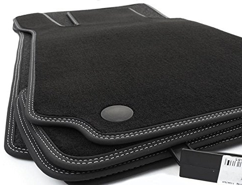 Fußmatten passgenau für Mercedes C-Klasse W203 S203 AMG Velours Premium Automatten Original Qualität Autoteppich Schwarz Doppelnaht Weiß