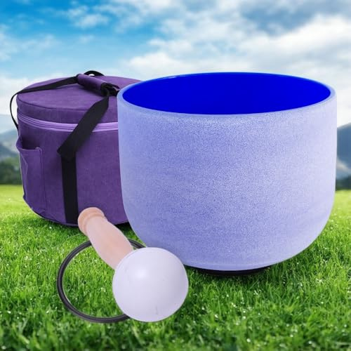 ENERGYSOUND Kristallquarz-Klangschale 20,3 cm 432 Hz G Halschakra mattiert Quarz Kristall Klangschale + Tragetasche …