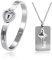 Uloveido Matching Key Pendant Necklace and Lock Bangle Bracelet Set for Couples Women and Men Y474 (White)