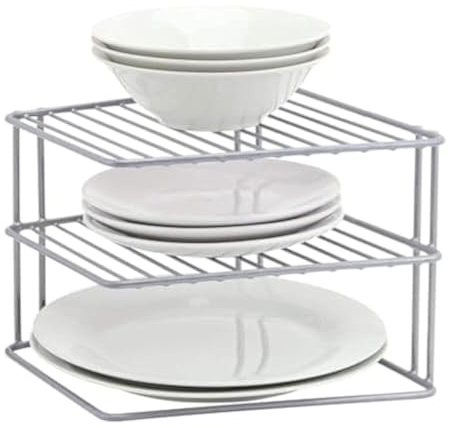 SmashingDealsDirect® 3 Tier Grey Corner Kitchen Plate Rack Tidy Cupboard Shelf Insert Organiser New